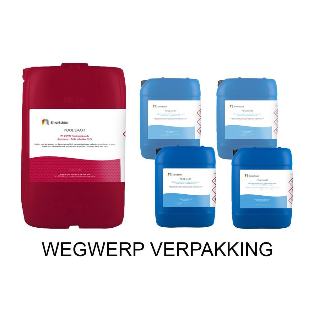 Pakket 1 bidon pH- 15%  en 4 bidons Vloeibaar Chloor
